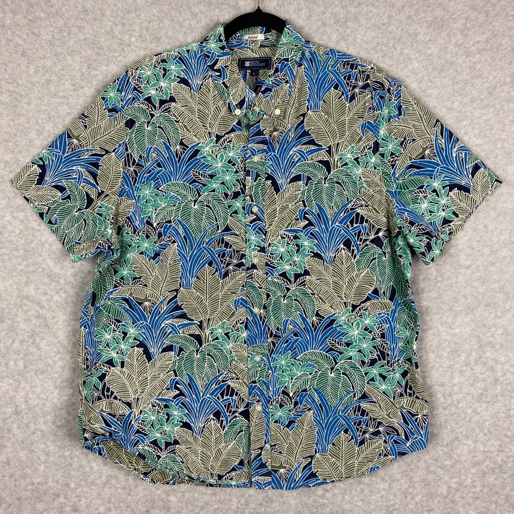 Reyn Spooner Shirt Mens L Aloha Short Sleeve Button Down Tropical All Over Print